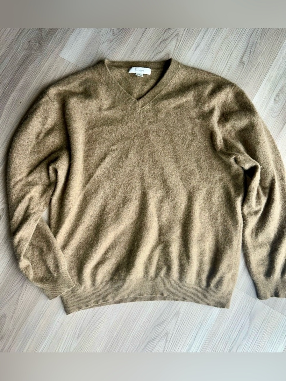 Turnbury Men's V-Neck Cashmere Sweater Large Brown Career Classic Timeless
